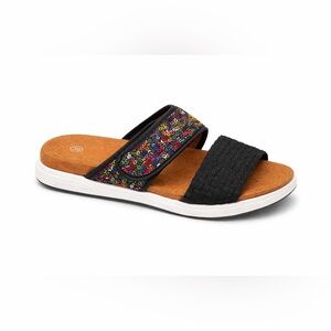 Bernie Mev Apollo Slide Sandals Black Multicolor Comfort Knit Vegan NIB